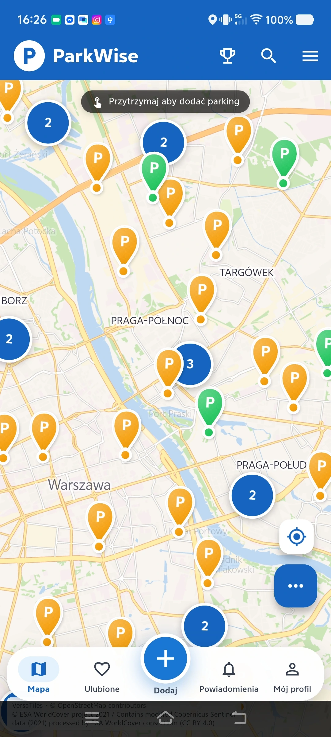 Originalansicht der ParkWise-App mit Parkplatzkarte