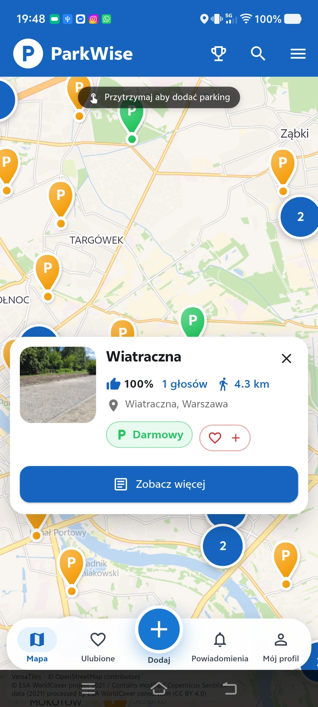 Originalansicht der ParkWise-App mit Parkplatzkarte